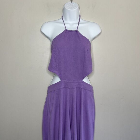 LOUNA Jumpsuit Womens Large L Lavender Backless Wide Leg Linen Blend Strappy - Picture 3 of 11